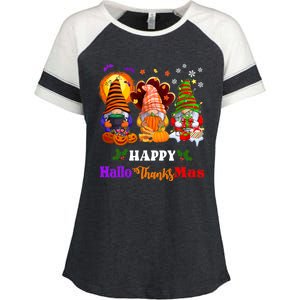 Halloween Thanksgiving Christmas Happy HalloThanksMas Gnomes Long Sleeve Enza Ladies Jersey Colorblock Tee