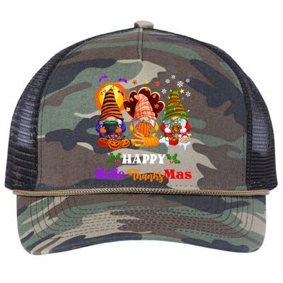 Halloween Thanksgiving Christmas Happy HalloThanksMas Gnomes Long Sleeve Retro Rope Trucker Hat Cap