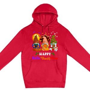 Halloween Thanksgiving Christmas Happy HalloThanksMas Gnomes Long Sleeve Premium Pullover Hoodie