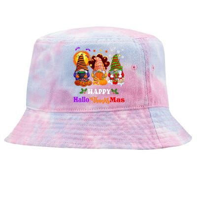 Halloween Thanksgiving Christmas Happy HalloThanksMas Gnomes Long Sleeve Tie-Dyed Bucket Hat