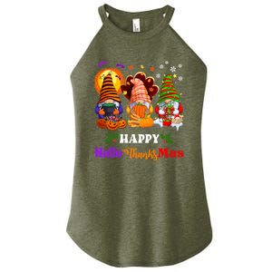 Halloween Thanksgiving Christmas Happy HalloThanksMas Gnomes Long Sleeve Women's Perfect Tri Rocker Tank