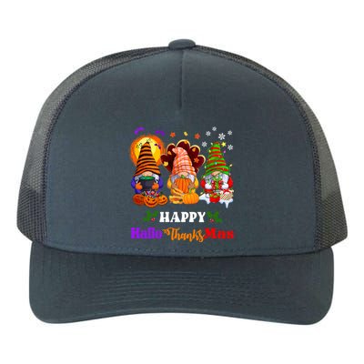 Halloween Thanksgiving Christmas Happy HalloThanksMas Gnomes Long Sleeve Yupoong Adult 5-Panel Trucker Hat