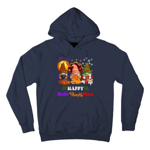 Halloween Thanksgiving Christmas Happy HalloThanksMas Gnomes Long Sleeve Hoodie