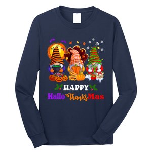 Halloween Thanksgiving Christmas Happy HalloThanksMas Gnomes Long Sleeve Long Sleeve Shirt