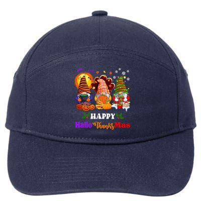 Halloween Thanksgiving Christmas Happy HalloThanksMas Gnomes Long Sleeve 7-Panel Snapback Hat