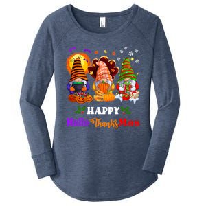 Halloween Thanksgiving Christmas Happy HalloThanksMas Gnomes Long Sleeve Women's Perfect Tri Tunic Long Sleeve Shirt