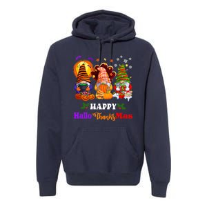 Halloween Thanksgiving Christmas Happy HalloThanksMas Gnomes Long Sleeve Premium Hoodie