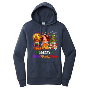 Halloween Thanksgiving Christmas Happy HalloThanksMas Gnomes Long Sleeve Women's Pullover Hoodie