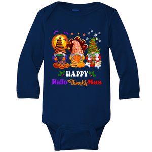 Halloween Thanksgiving Christmas Happy HalloThanksMas Gnomes Long Sleeve Baby Long Sleeve Bodysuit