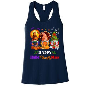 Halloween Thanksgiving Christmas Happy HalloThanksMas Gnomes Long Sleeve Women's Racerback Tank