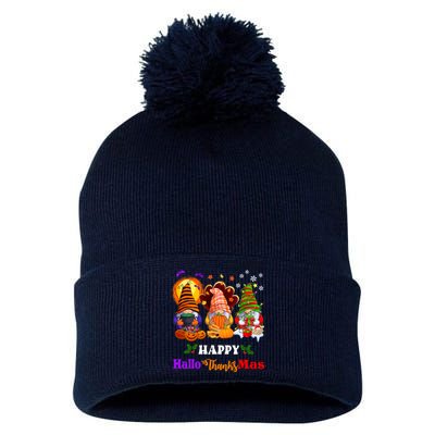 Halloween Thanksgiving Christmas Happy HalloThanksMas Gnomes Long Sleeve Pom Pom 12in Knit Beanie