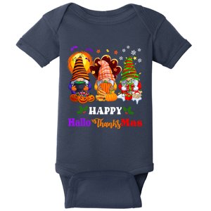 Halloween Thanksgiving Christmas Happy HalloThanksMas Gnomes Long Sleeve Baby Bodysuit