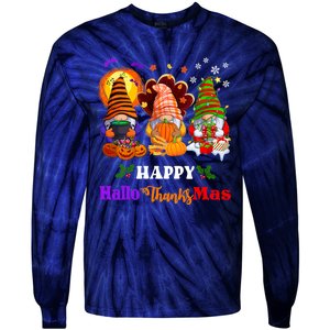 Halloween Thanksgiving Christmas Happy HalloThanksMas Gnomes Long Sleeve Tie-Dye Long Sleeve Shirt