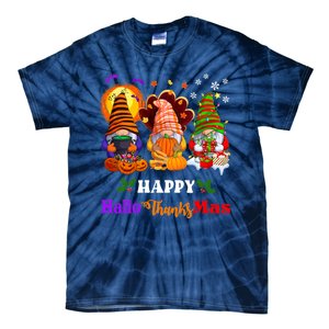 Halloween Thanksgiving Christmas Happy HalloThanksMas Gnomes Long Sleeve Tie-Dye T-Shirt