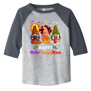 Halloween Thanksgiving Christmas Happy HalloThanksMas Gnomes Long Sleeve Toddler Fine Jersey T-Shirt