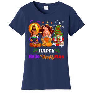 Halloween Thanksgiving Christmas Happy HalloThanksMas Gnomes Long Sleeve Women's T-Shirt