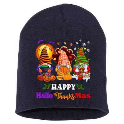 Halloween Thanksgiving Christmas Happy HalloThanksMas Gnomes Long Sleeve Short Acrylic Beanie