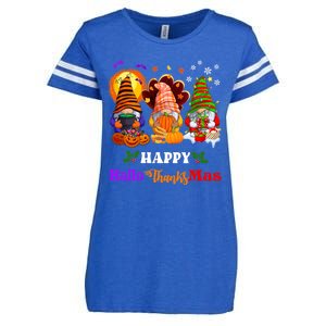 Halloween Thanksgiving Christmas Happy HalloThanksMas Gnomes Long Sleeve Enza Ladies Jersey Football T-Shirt