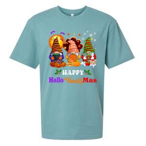 Halloween Thanksgiving Christmas Happy HalloThanksMas Gnomes Long Sleeve Sueded Cloud Jersey T-Shirt