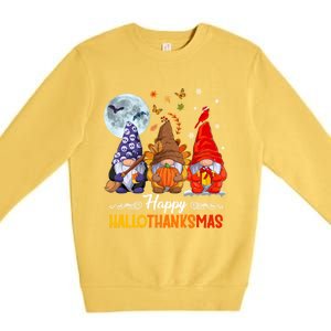 Halloween Thanksgiving Christmas Happy Hallothanksmas Gnomes Great Gift Premium Crewneck Sweatshirt