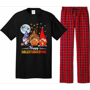 Halloween Thanksgiving Christmas Happy Hallothanksmas Gnomes Great Gift Pajama Set