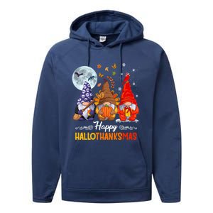 Halloween Thanksgiving Christmas Happy Hallothanksmas Gnomes Great Gift Performance Fleece Hoodie