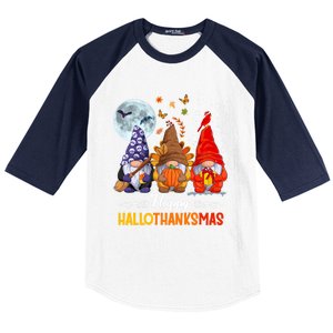 Halloween Thanksgiving Christmas Happy Hallothanksmas Gnomes Great Gift Baseball Sleeve Shirt