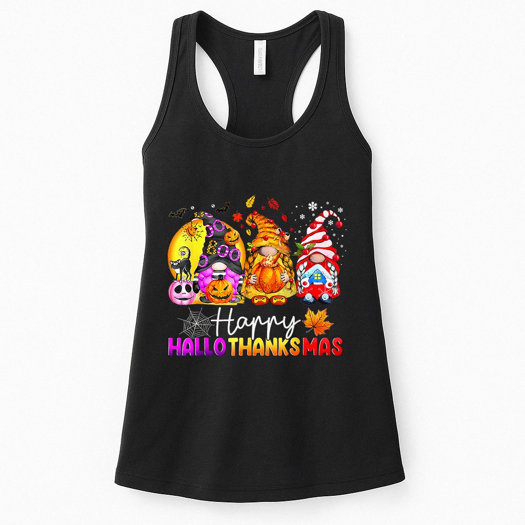 Halloween Thanksgiving Christmas Happy Hallothanksmas Gnomes Premium Womens Tank Top