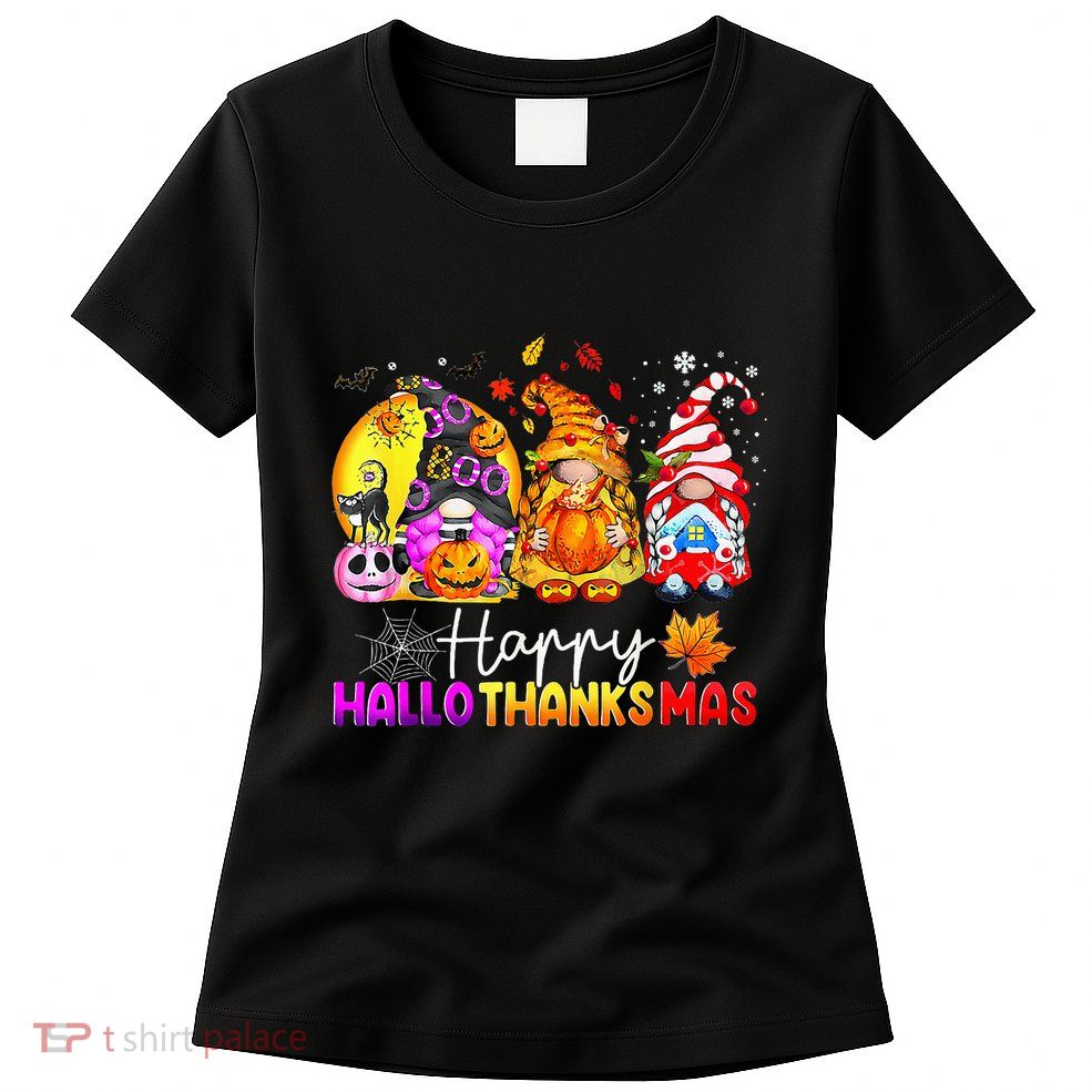 Halloween Thanksgiving Christmas Happy Hallothanksmas Gnomes Premium Womens T-Shirt