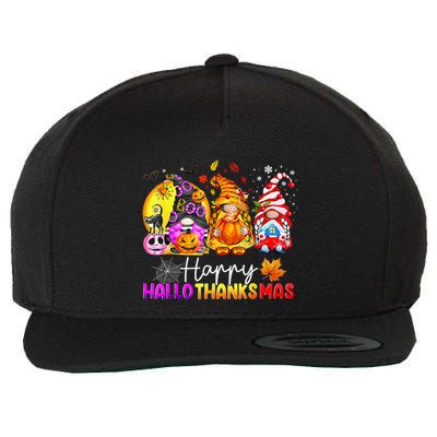 Halloween Thanksgiving Christmas Happy Hallothanksmas Gnomes Premium Wool Snapback Cap