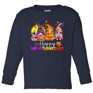 Halloween Thanksgiving Christmas Happy Hallothanksmas Gnomes Premium Toddler Long Sleeve Shirt