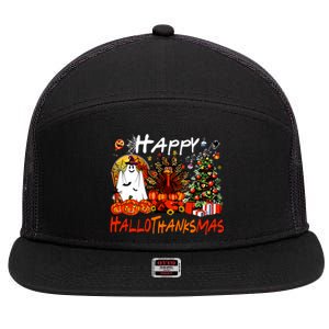 Halloween Thanksgiving Christmas Turkey Happy Hallothanksmas 7 Panel Mesh Trucker Snapback Hat