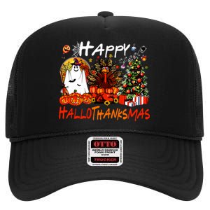 Halloween Thanksgiving Christmas Turkey Happy Hallothanksmas High Crown Mesh Back Trucker Hat