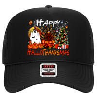 Halloween Thanksgiving Christmas Turkey Happy Hallothanksmas High Crown Mesh Back Trucker Hat