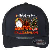 Halloween Thanksgiving Christmas Turkey Happy Hallothanksmas Flexfit Unipanel Trucker Cap