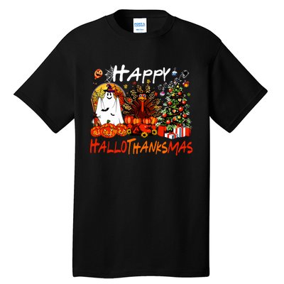 Halloween Thanksgiving Christmas Turkey Happy Hallothanksmas Tall T-Shirt