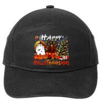 Halloween Thanksgiving Christmas Turkey Happy Hallothanksmas 7-Panel Snapback Hat