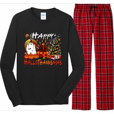 Halloween Thanksgiving Christmas Turkey Happy Hallothanksmas Long Sleeve Pajama Set