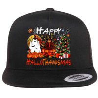 Halloween Thanksgiving Christmas Turkey Happy Hallothanksmas Flat Bill Trucker Hat