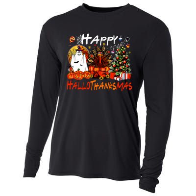 Halloween Thanksgiving Christmas Turkey Happy Hallothanksmas Cooling Performance Long Sleeve Crew