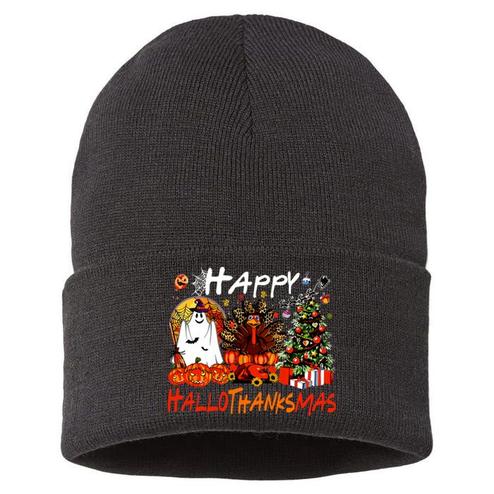 Halloween Thanksgiving Christmas Turkey Happy Hallothanksmas Sustainable Knit Beanie