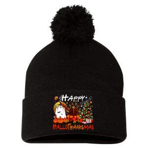 Halloween Thanksgiving Christmas Turkey Happy Hallothanksmas Pom Pom 12in Knit Beanie