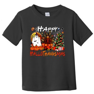 Halloween Thanksgiving Christmas Turkey Happy Hallothanksmas Toddler T-Shirt