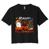 Halloween Thanksgiving Christmas Turkey Happy Hallothanksmas Women's Crop Top Tee