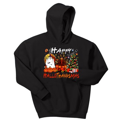 Halloween Thanksgiving Christmas Turkey Happy Hallothanksmas Kids Hoodie