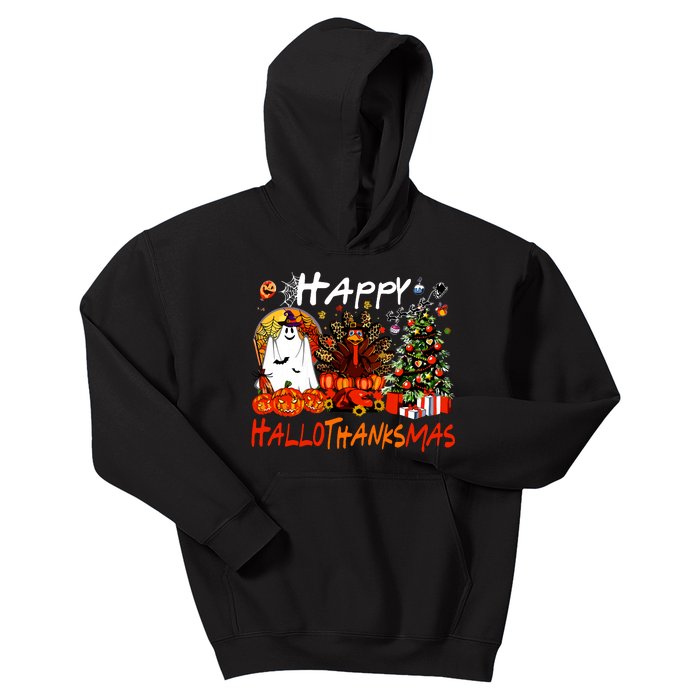 Halloween Thanksgiving Christmas Turkey Happy Hallothanksmas Kids Hoodie