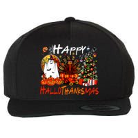 Halloween Thanksgiving Christmas Turkey Happy Hallothanksmas Wool Snapback Cap