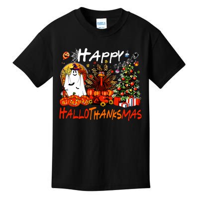 Halloween Thanksgiving Christmas Turkey Happy Hallothanksmas Kids T-Shirt