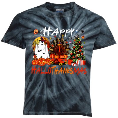 Halloween Thanksgiving Christmas Turkey Happy Hallothanksmas Kids Tie-Dye T-Shirt