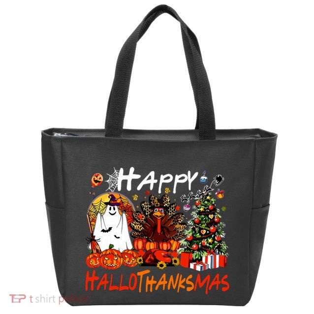 Halloween Thanksgiving Christmas Turkey Happy Hallothanksmas Zip Tote Bag